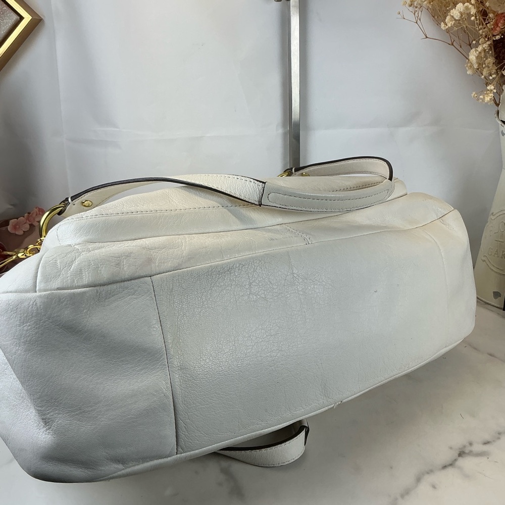Coach Campbell White Leather Flap Buckle Satchel Bag - Picture 15 of 17